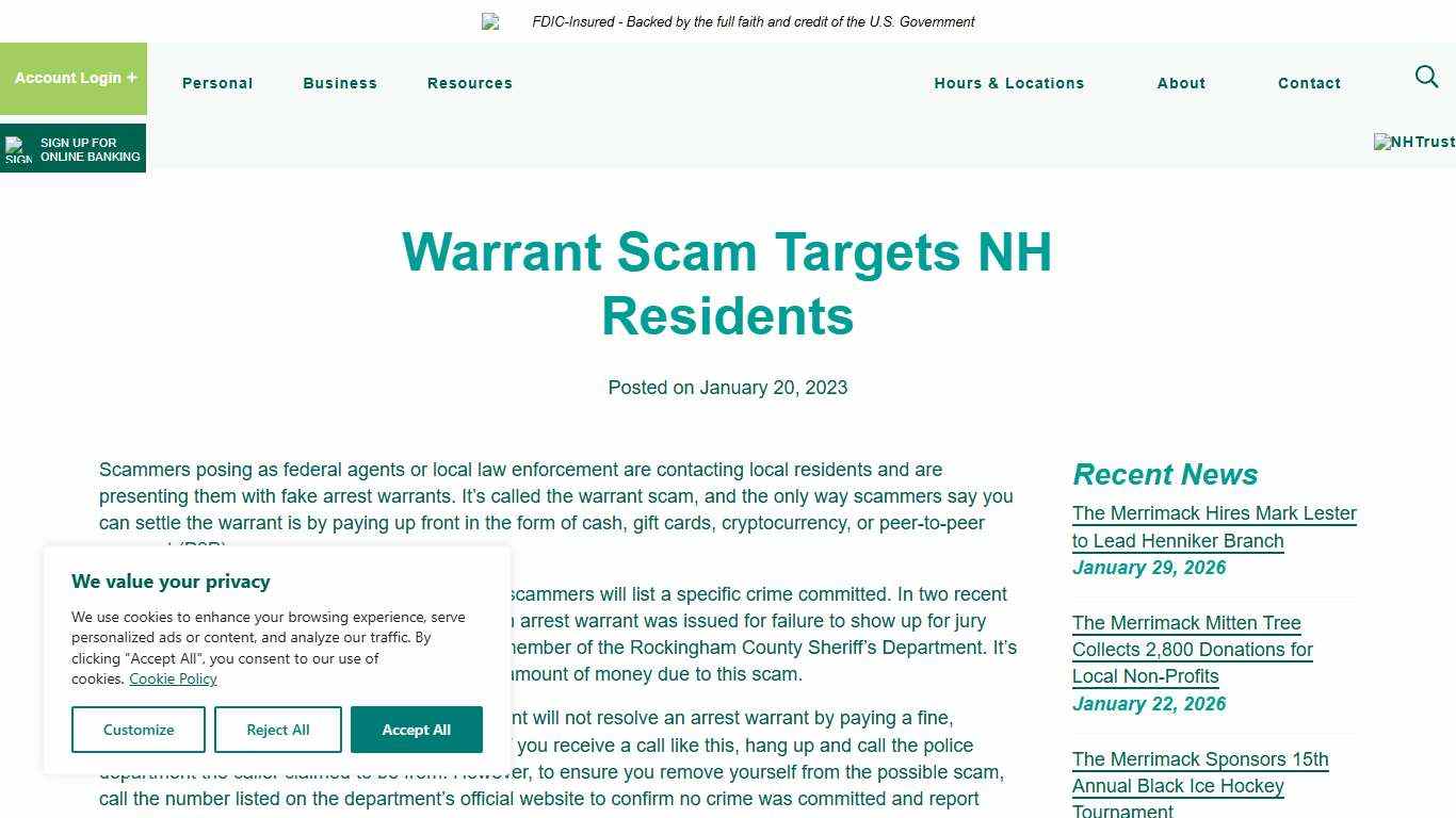 Warrant Scam Targets NH Residents